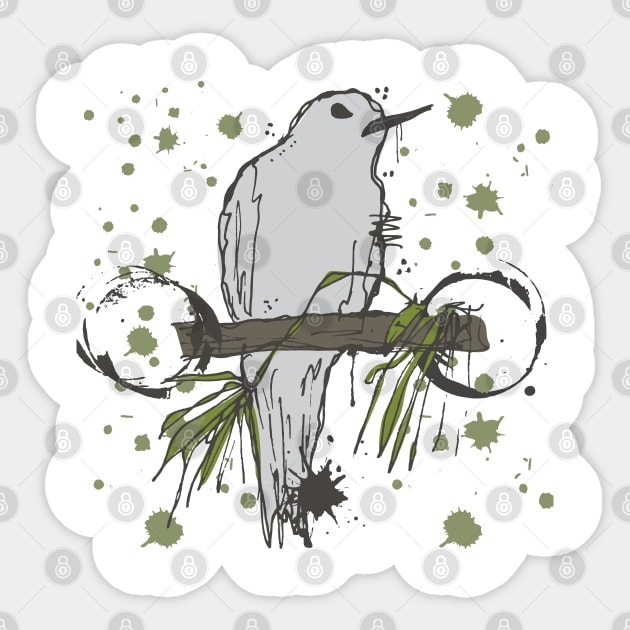 Fairy tern on a branch sketch Sticker by linespace-001